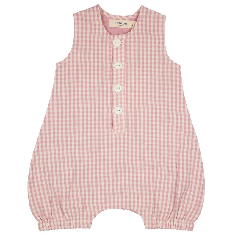 Pigeon Baby all-in-one (seersucker check) - pink