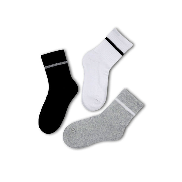 3 Pack Cushioned Black/White/Grey Sports Ankle School Sustainable Socks