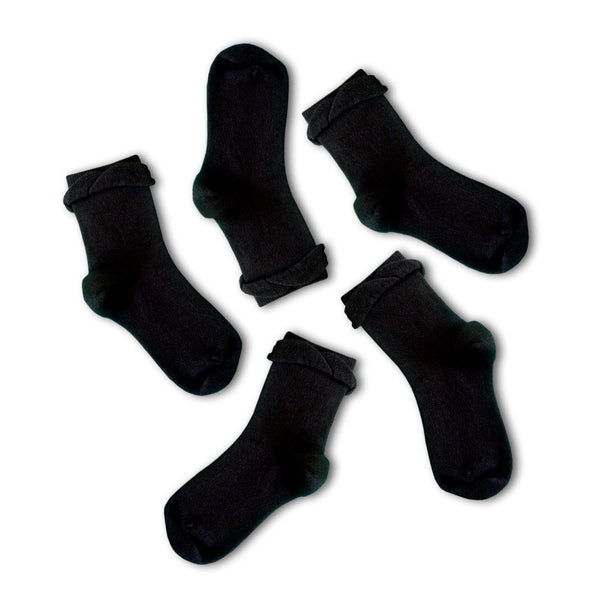 5 Pack Frilly Black Kids Sustainable School Socks for Girls