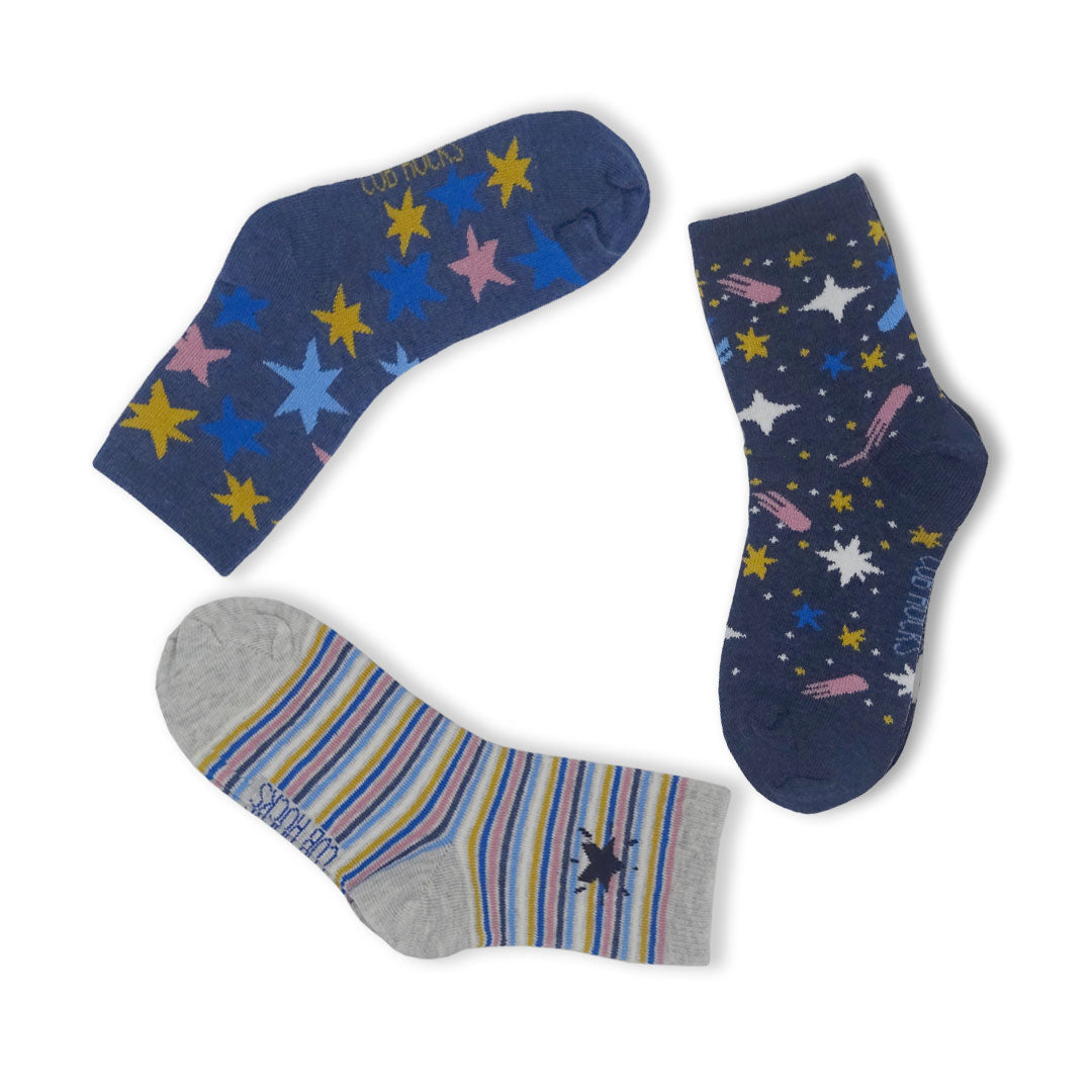 3 Pack Stars Kids Sustainable Fashion Ankle Socks for Boys and Girls