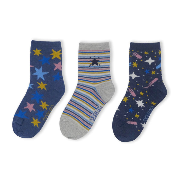 3 Pack Stars Kids Sustainable Fashion Ankle Socks for Boys and Girls