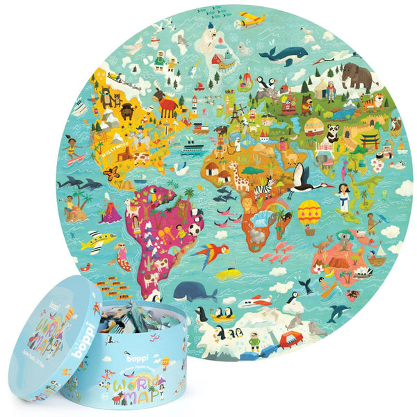 boppi 150 Piece Kids Round Jigsaw Puzzle - World Map