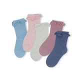 5 Pack Frilly Pastel Kids Sustainable Cotton School Socks for Girls