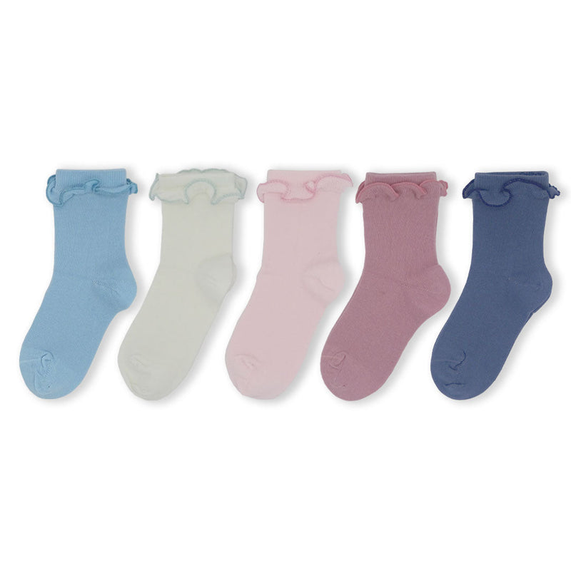 5 Pack Frilly Pastel Kids Sustainable Cotton School Socks for Girls
