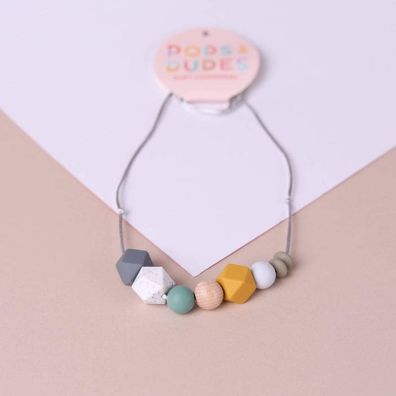 Mustard geo pop teething necklace