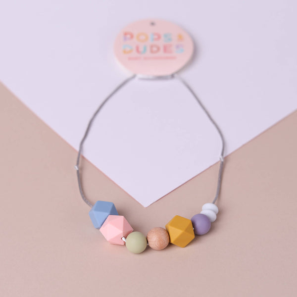 Muted geo pop teething necklace