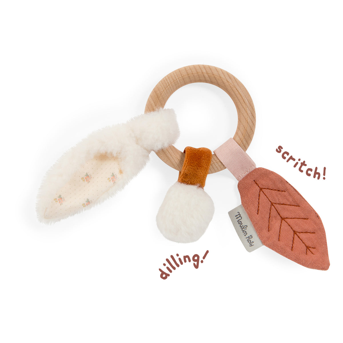 Moulin Roty Wooden Rabbit Ring Rattle Apres la Pluie