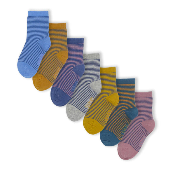 7 Pack Stripe Kids Sustainable Cotton Fashion Socks for Girls and Boys