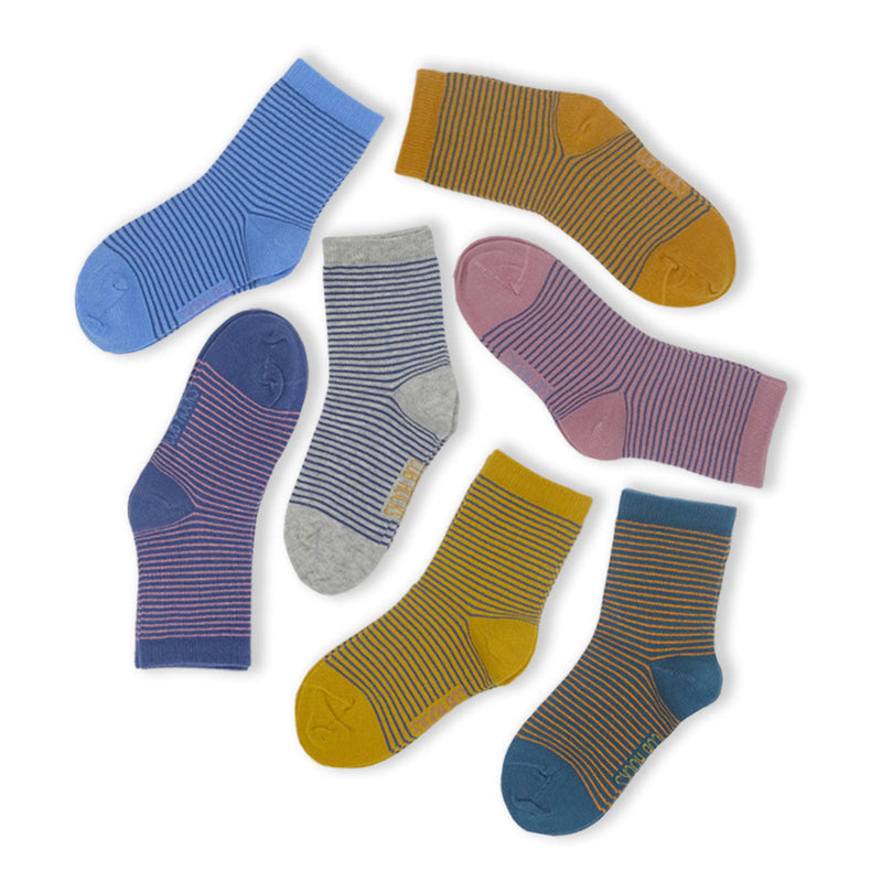 7 Pack Stripe Kids Sustainable Cotton Fashion Socks for Girls and Boys
