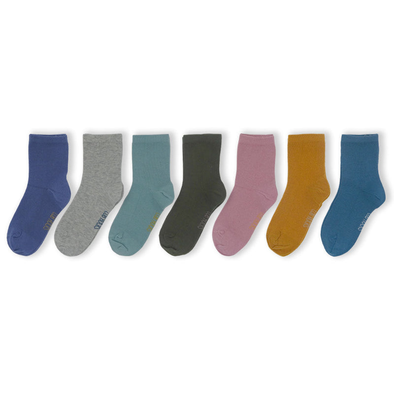 7 Pack Plain Kids Sustainable Fashion Socks for Girls and Boys