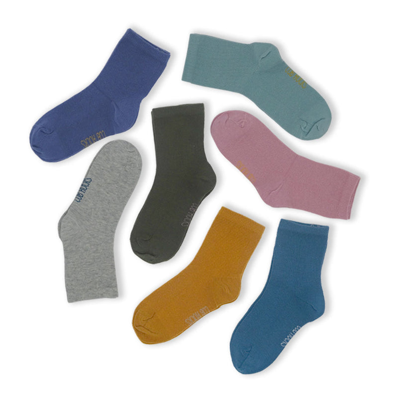 7 Pack Plain Kids Sustainable Fashion Socks for Girls and Boys
