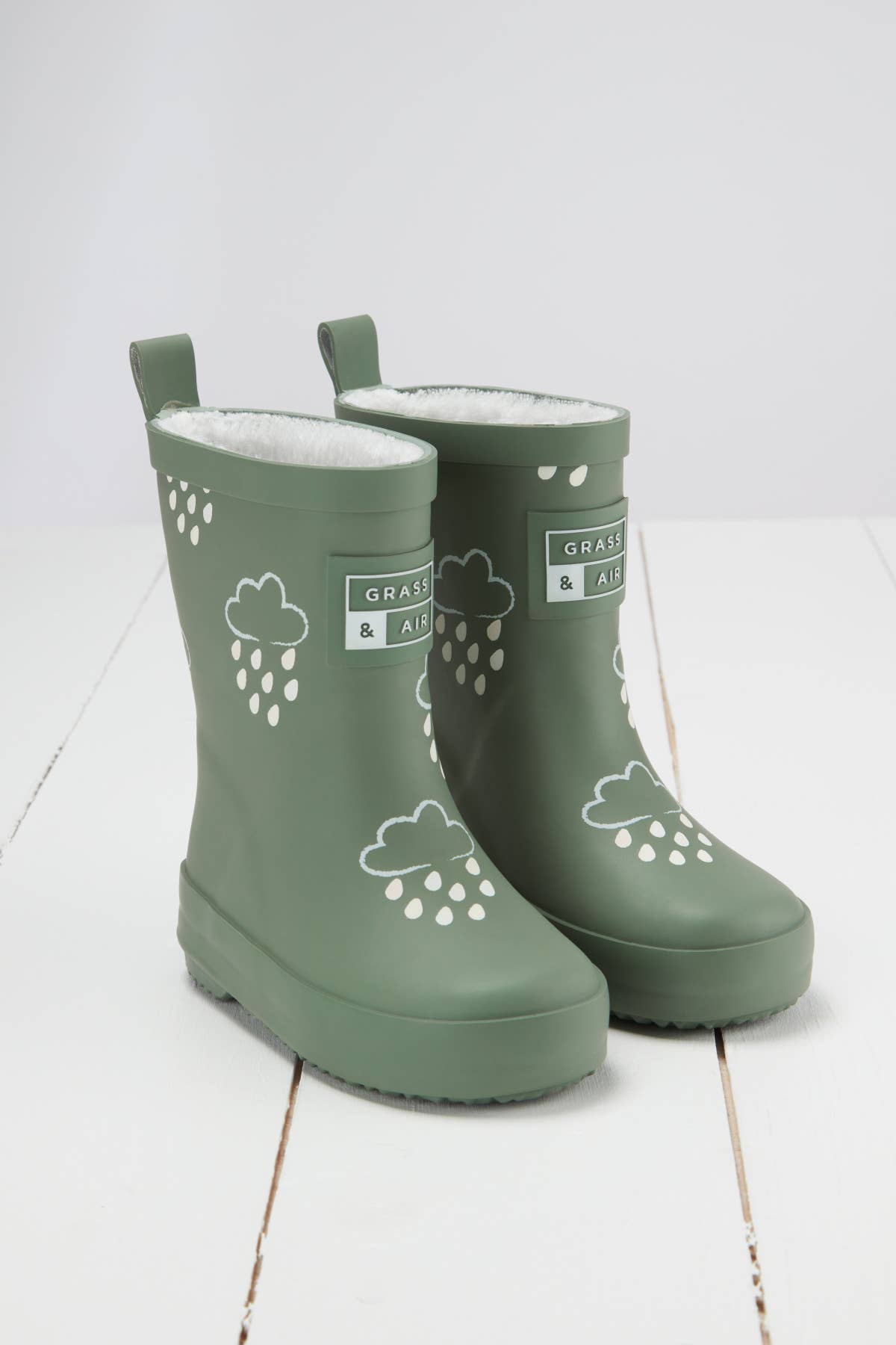 Grass+Air Khaki Green Colour-Changing Kids Wellies