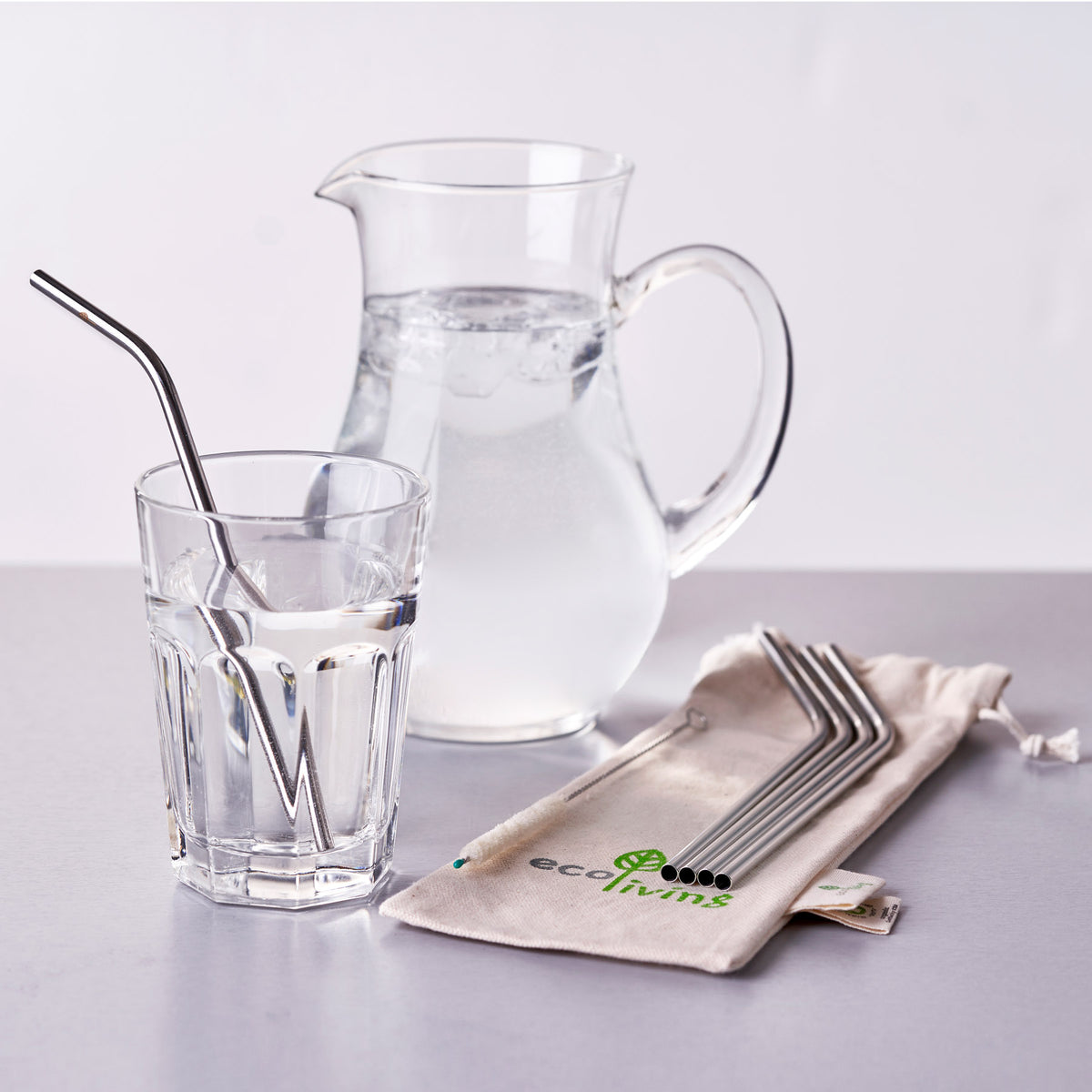 Eco Living Pack of 5 Stainless Steel Drinking Straws & Brush