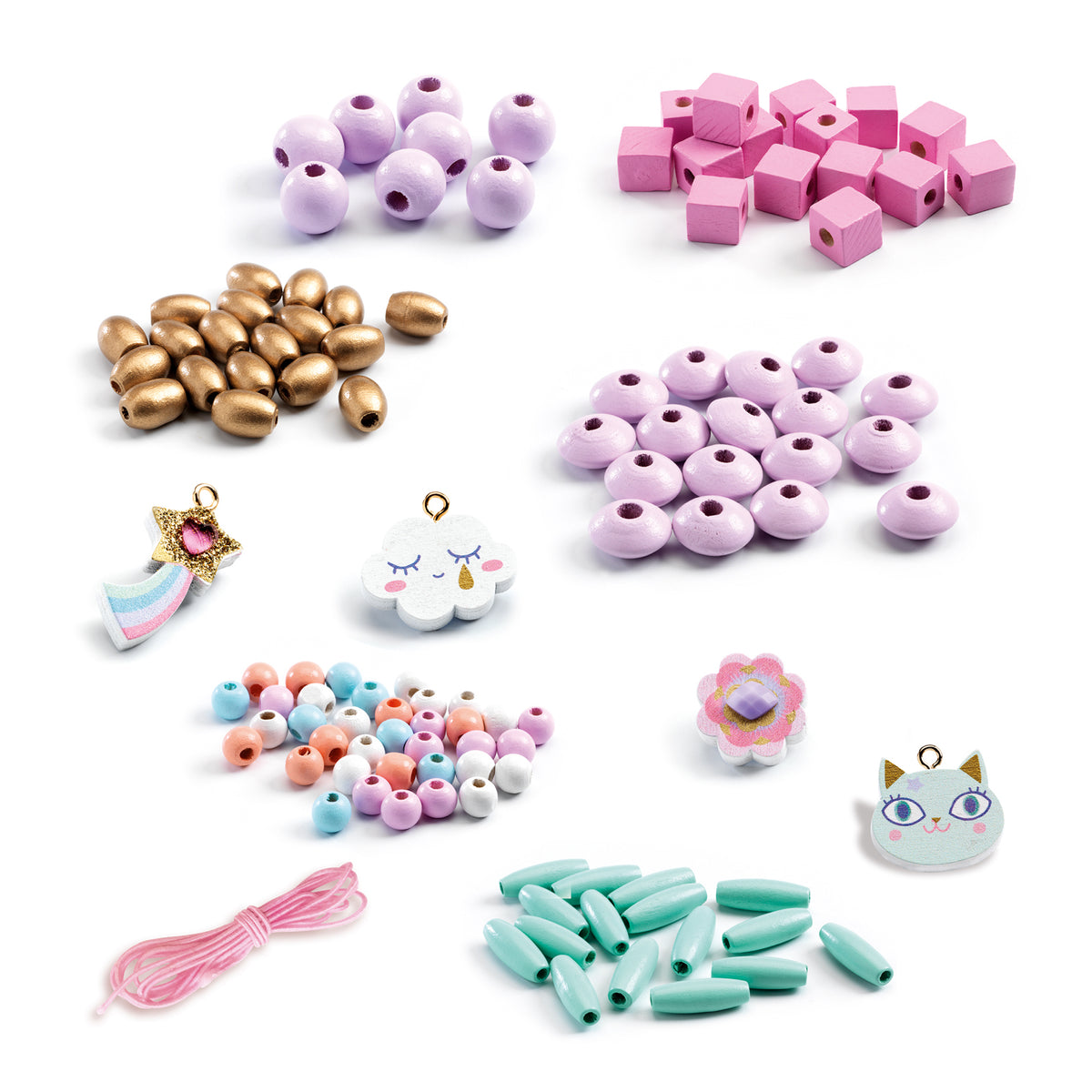 Djeco Abundance Jewellery Wooden Beads - Rainbow