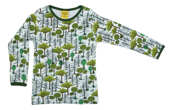 Duns Sweden organic cotton long sleeve top with enchanted forest print on a white background
