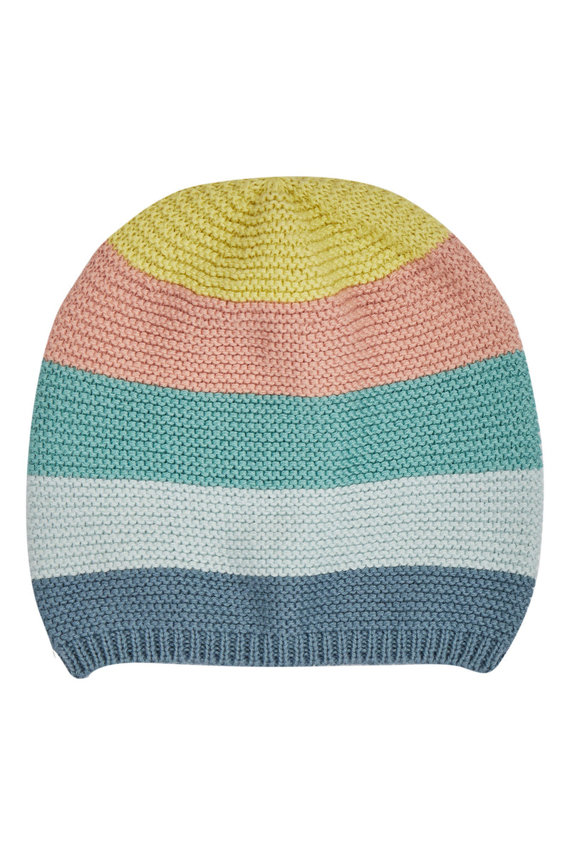 Frugi Harlen Knitted Hat - Blue Rainbow Stripe