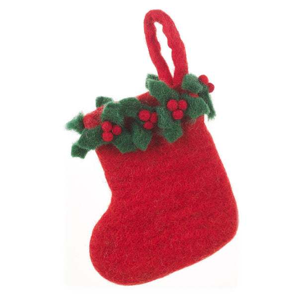 Red Holly Mini Christmas Stocking