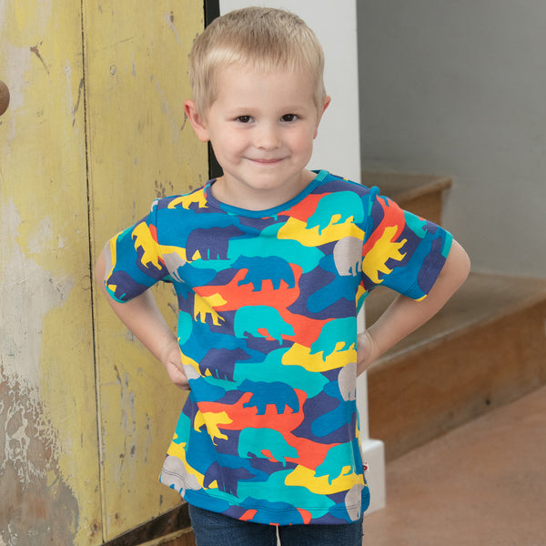 Piccalilly Kids All Over Print T-Shirt - Camo Bear