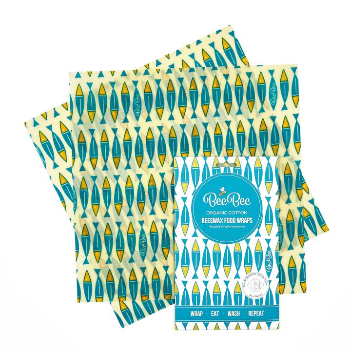 Beebee Beeswax Wraps, Sandwich Pack - COLOUR OPTIONS