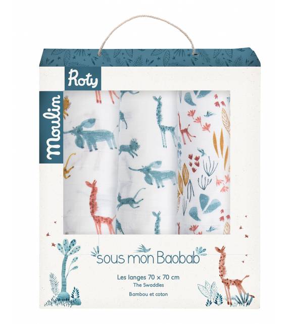 Moulin Roty Gift Box of 3 Muslin Squares Sous Mon Baobab