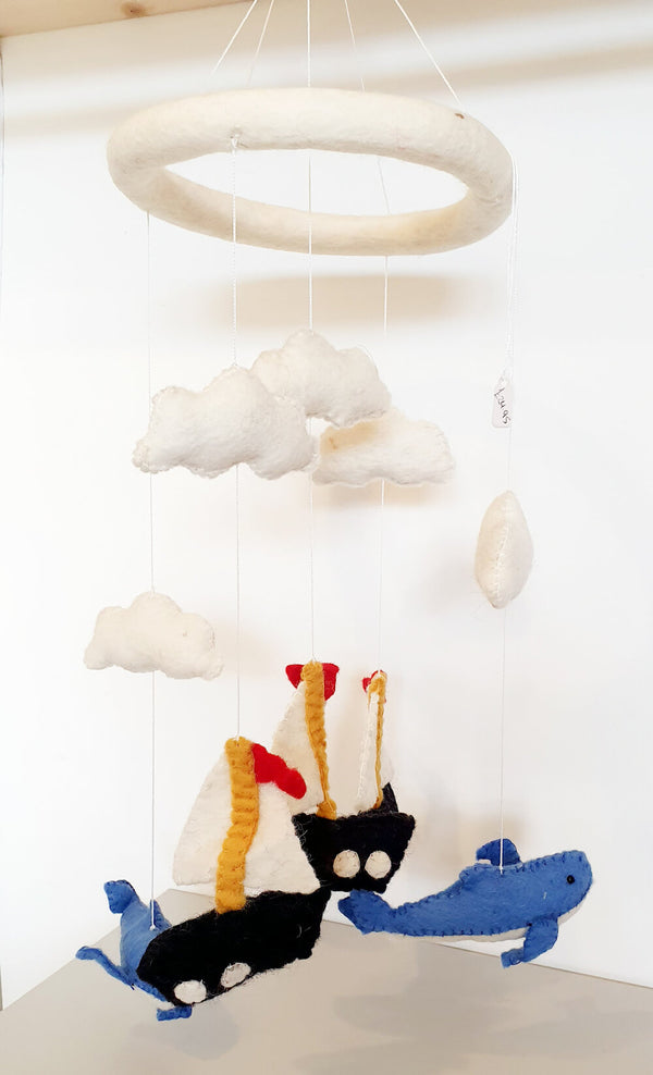 Funky Yak Felt Boats And Whales Hanging Mobile