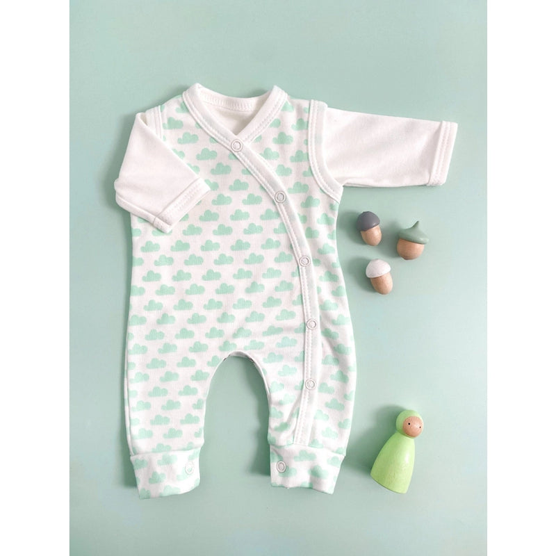 Tiny and Small Organic Cotton Preemie Dungaree Set - Mint Clouds