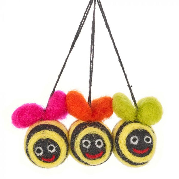 Handmade Hanging Mini Groovy Bumblebees (Bag of 3) Felt Easter Decorations