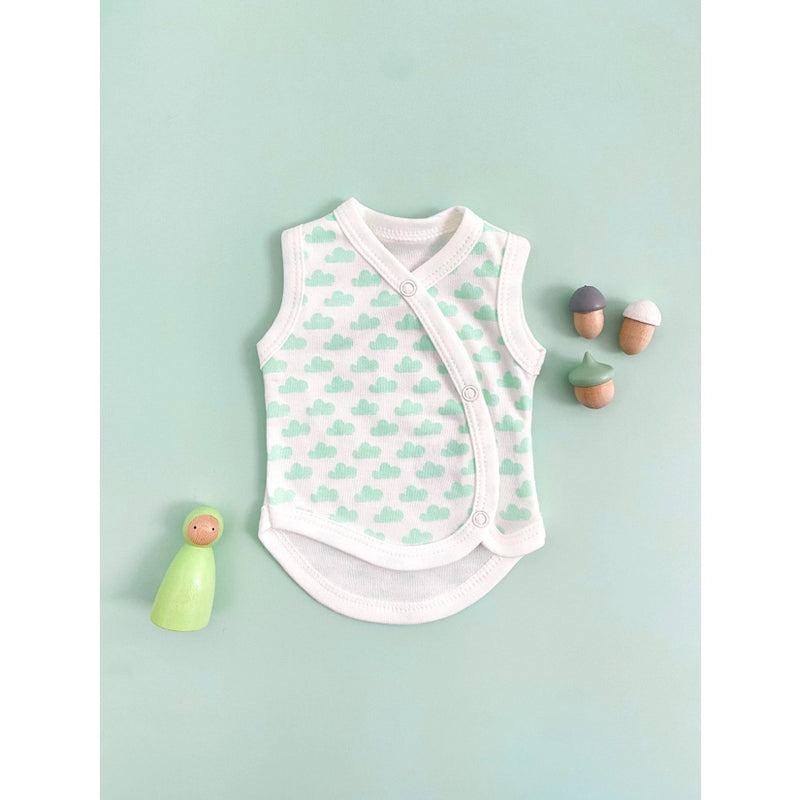 Tiny and Small Organic Cotton Preemie Incubator Vest - Mint Clouds