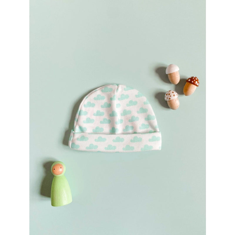 Tiny and Small Organic Cotton Preemie Baby Hat - Mint Clouds