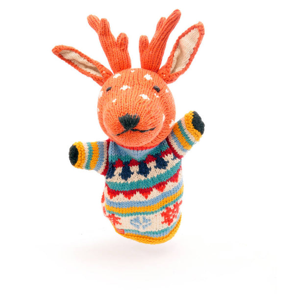 Chunki Chilli Reindeer Hand Puppet in Fairisle Jumper