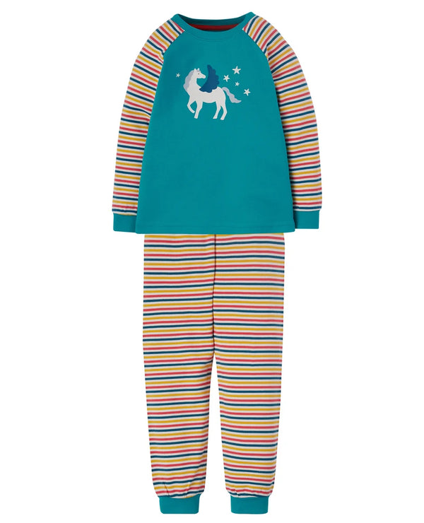 Frugi Kernow Pyjamas - Soft White Rainbow Stripe/Pegasus