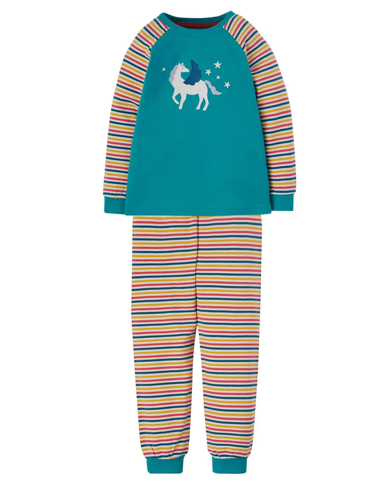 Frugi Kernow Pyjamas - Soft White Rainbow Stripe/Pegasus
