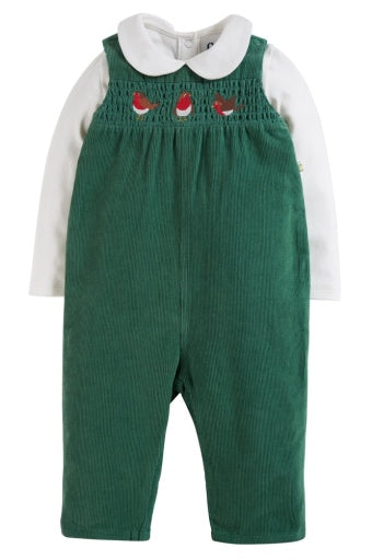 Frugi Milo Dungaree Outfit - Holly Green/Soft White