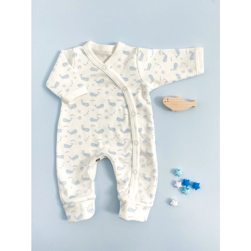Tiny and Small Organic Cotton Preemie Sleepsuit - Ocean Blue